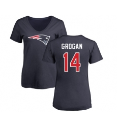 Football Women's New England Patriots #14 Steve Grogan Navy Blue Name & Number Logo Slim Fit T-Shirt