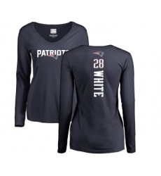 Football Women's New England Patriots #28 James White Navy Blue Backer Slim Fit Long Sleeve T-Shirt