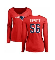 Football Women's New England Patriots #56 Andre Tippett Red Name & Number Logo Slim Fit Long Sleeve T-Shirt