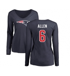 Football Women's New England Patriots #6 Ryan Allen Navy Blue Name & Number Logo Slim Fit Long Sleeve T-Shirt