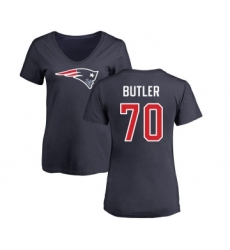 Football Women's New England Patriots #70 Adam Butler Navy Blue Name & Number Logo Slim Fit T-Shirt