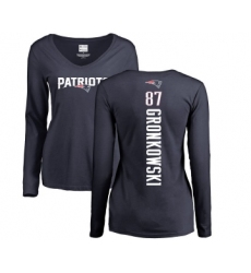 Football Women's New England Patriots #87 Rob Gronkowski Navy Blue Backer Slim Fit Long Sleeve T-Shirt