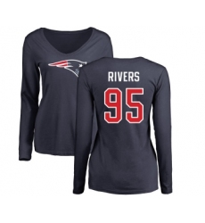 Football Women's New England Patriots #95 Derek Rivers Navy Blue Name & Number Logo Slim Fit Long Sleeve T-Shirt