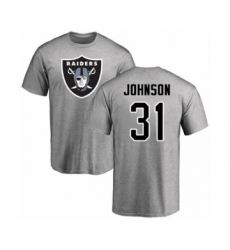 Football Oakland Raiders #31 Isaiah Johnson Ash Name & Number Logo T-Shirt