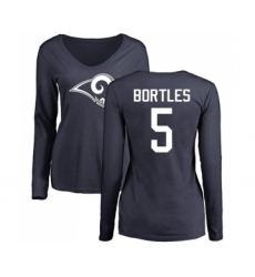 Football Women's Los Angeles Rams #5 Blake Bortles Navy Blue Name & Number Logo Slim Fit Long Sleeve T-Shirt