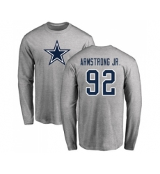 Football Dallas Cowboys #92 Dorance Armstrong Jr. Ash Name & Number Logo Long Sleeve T-Shirt