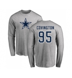 Football Dallas Cowboys #95 Christian Covington Ash Name & Number Logo Long Sleeve T-Shirt