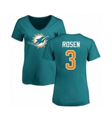 Football Women's Miami Dolphins #3 Josh Rosen Aqua Green Name & Number Logo T-Shirt