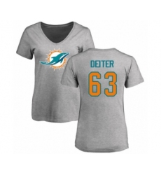 Football Women's Miami Dolphins #63 Michael Deiter Ash Name & Number Logo T-Shirt