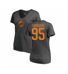 Football Women's Miami Dolphins #95 Tank Carradine Ash One Color T-Shirt