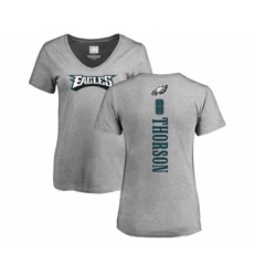 Women's Philadelphia Eagles #8 Clayton Thorson Ash Backer V-Neck T-Shirt