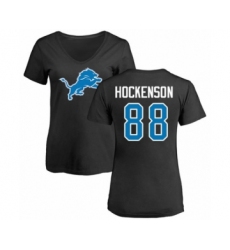 Football Women's Detroit Lions #88 T.J. Hockenson Black Name & Number Logo T-Shirt