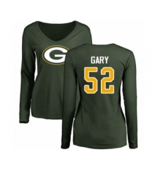 Football Women's Green Bay Packers #52 Rashan Gary Green Name & Number Logo Long Sleeve T-Shirt