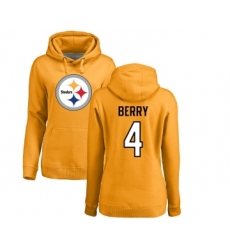 Football Women's Pittsburgh Steelers #4 Jordan Berry Gold Name & Number Logo Pullover Hoodie