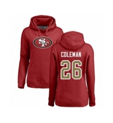 Football Women's San Francisco 49ers #26 Tevin Coleman Red Name & Number Logo Pullover Hoodie