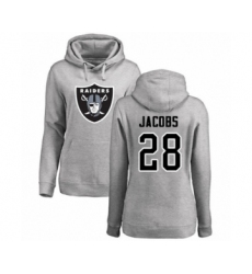 Football Women's Oakland Raiders #28 Josh Jacobs Ash Name & Number Logo Pullover Hoodie