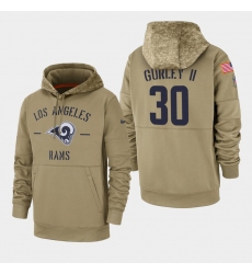 Men's Los Angeles Rams #30 Todd Gurley II 2019 Salute to Service Sideline Therma Pullover Hoodie - Tan