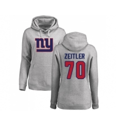 Football Women's New York Giants #70 Kevin Zeitler Ash Name & Number Logo Pullover Hoodie