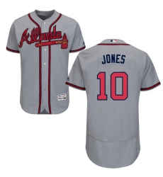 Men's Majestic Atlanta Braves #10 Chipper Jones Grey Road Flex Base Authentic Collection MLB Jersey