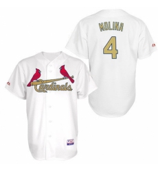 Men's Majestic St. Louis Cardinals #4 Yadier Molina Replica White Gold No. MLB Jersey