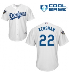 Youth Majestic Los Angeles Dodgers #22 Clayton Kershaw Authentic White Home Cool Base 2018 World Series MLB Jersey