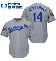 Youth Majestic Los Angeles Dodgers #14 Enrique Hernandez Authentic Grey Road Cool Base 2018 World Series MLB Jersey