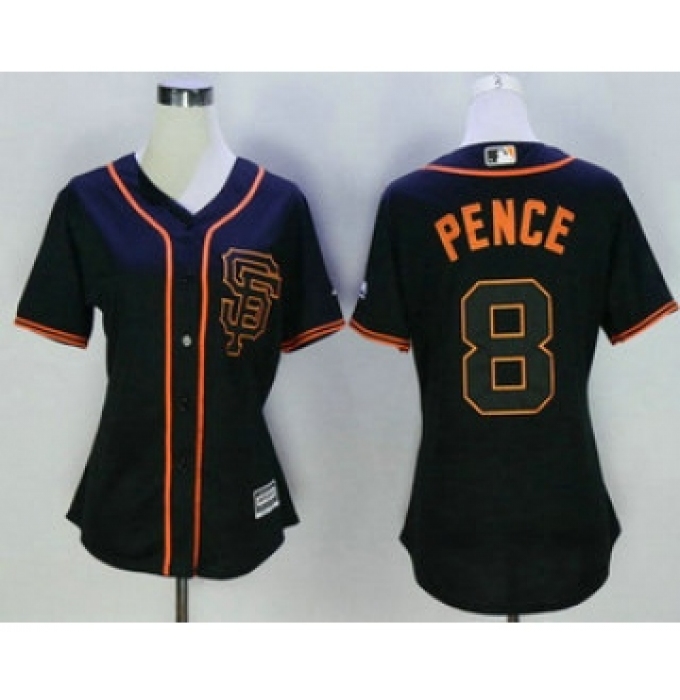 Women's San Francisco Giants #8 Hunter Pence Black SF Cool Base Baseball Jersey