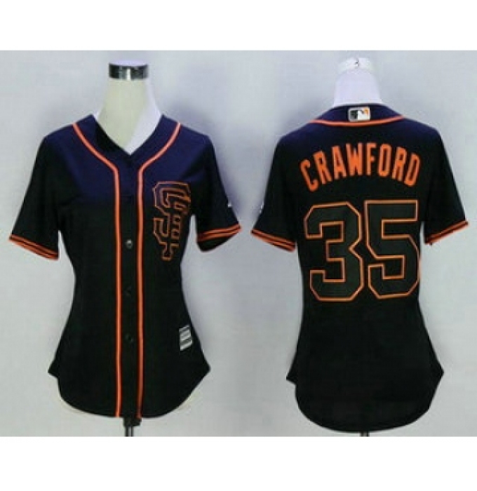 Women's San Francisco Giants #35 Brandon Crawford Black SF Cool Base Baseball Jersey