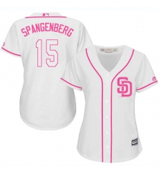 Women's Majestic San Diego Padres #15 Cory Spangenberg Authentic White Fashion Cool Base MLB Jersey