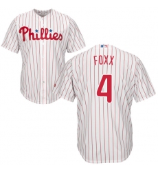 Men's Majestic Philadelphia Phillies #4 Jimmy Foxx Replica White/Red Strip Home Cool Base MLB Jersey