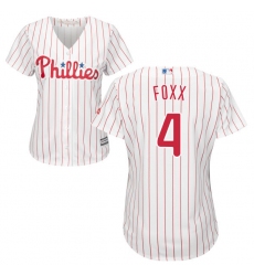 Women's Majestic Philadelphia Phillies #4 Jimmy Foxx Replica White/Red Strip Home Cool Base MLB Jersey