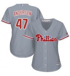 Women's Majestic Philadelphia Phillies #47 Larry Andersen Authentic Grey Road Cool Base MLB Jersey