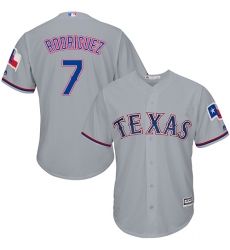Men's Majestic Texas Rangers #7 Ivan Rodriguez Replica Grey Road Cool Base MLB Jersey