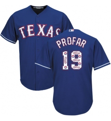 Men's Majestic Texas Rangers #19 Jurickson Profar Authentic Royal Blue Team Logo Fashion Cool Base MLB Jersey