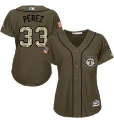 Women's Majestic Texas Rangers #33 Martin Perez Authentic Green Salute to Service MLB Jersey