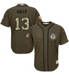 Men's Majestic Texas Rangers #13 Joey Gallo Authentic Green Salute to Service MLB Jersey