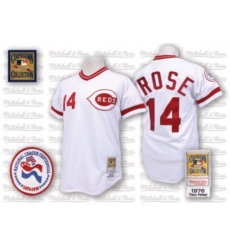 Men's Mitchell and Ness Cincinnati Reds #14 Pete Rose Authentic White Throwback MLB Jersey