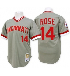 Men's Mitchell and Ness Cincinnati Reds #14 Pete Rose Replica Grey Throwback MLB Jersey