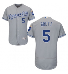 Men's Majestic Kansas City Royals #5 George Brett Grey Road Flex Base Authentic Collection MLB Jersey