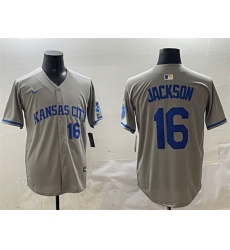 Men's Kansas City Royals #16 Bo Jackson Gray 2024 Away Limited Stitched Baseball Jersey