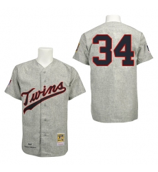Men's Mitchell and Ness 1969 Minnesota Twins #34 Kirby Puckett Authentic Grey Throwback MLB Jersey