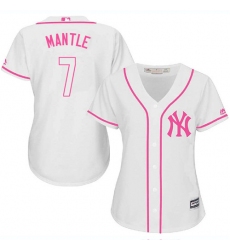 Women's Majestic New York Yankees #7 Mickey Mantle Authentic White Fashion Cool Base MLB Jersey