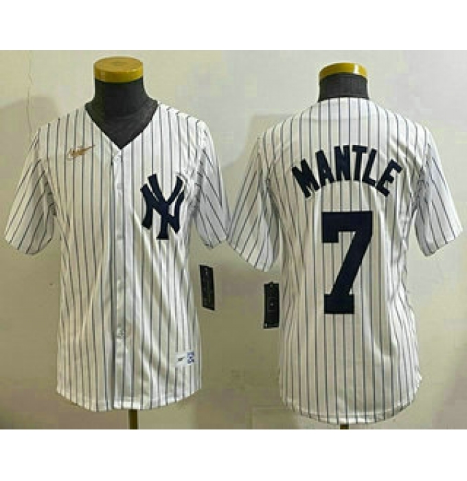 Youth New York Yankees #7 Mickey Mantle White Throwback Stitched Cool Base Nike Jersey