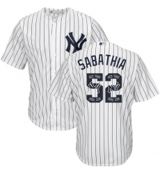 Men's Majestic New York Yankees #52 C.C. Sabathia Authentic White Team Logo Fashion MLB Jersey