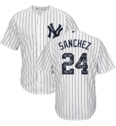 Men's Majestic New York Yankees #24 Gary Sanchez Authentic White Team Logo Fashion MLB Jersey
