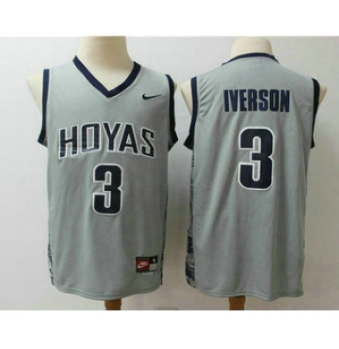 Men's Georgetown Hoyas #3 Allen Iverson Gray College Basketball Nike Jersey