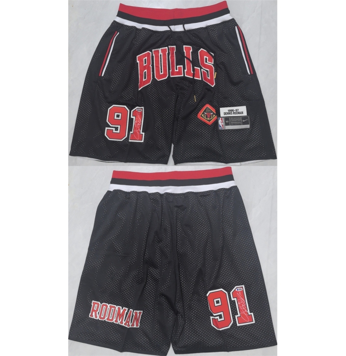 Men's Chicago Bulls #91 Dennis Rodman Black 2025 Shorts (Run Small)