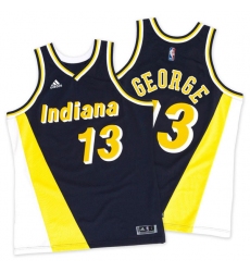 Men's Adidas Indiana Pacers #13 Paul George Authentic Navy/Gold Throwback NBA Jersey