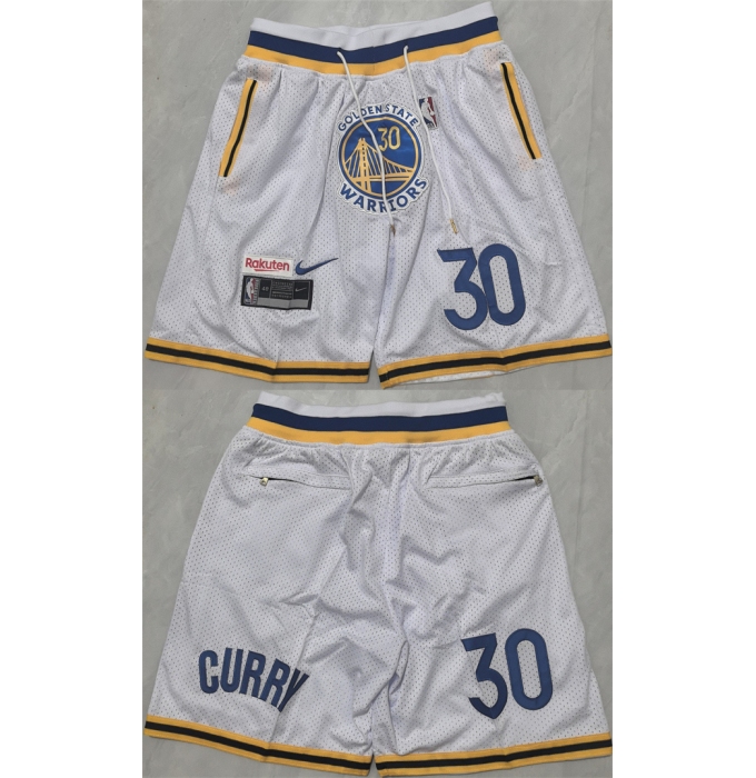 Men's Golden State Warriors #30 Stephen Curry White Shorts(Run Small)