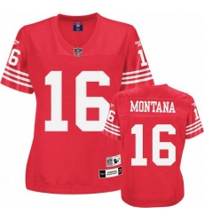 Reebok San Francisco 49ers #16 Joe Montana Red Women's Throwback Team Color Replica NFL Jersey
